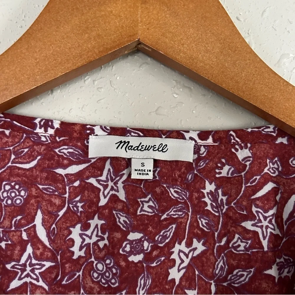 Madewell V-Neck Puff Sleeve Top in Batik Vine Weathered Brick Blouse Small